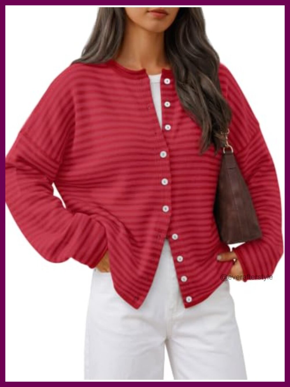 Oversized Striped Cardigan Button Front Rolled Edge Knit Fall Layering
